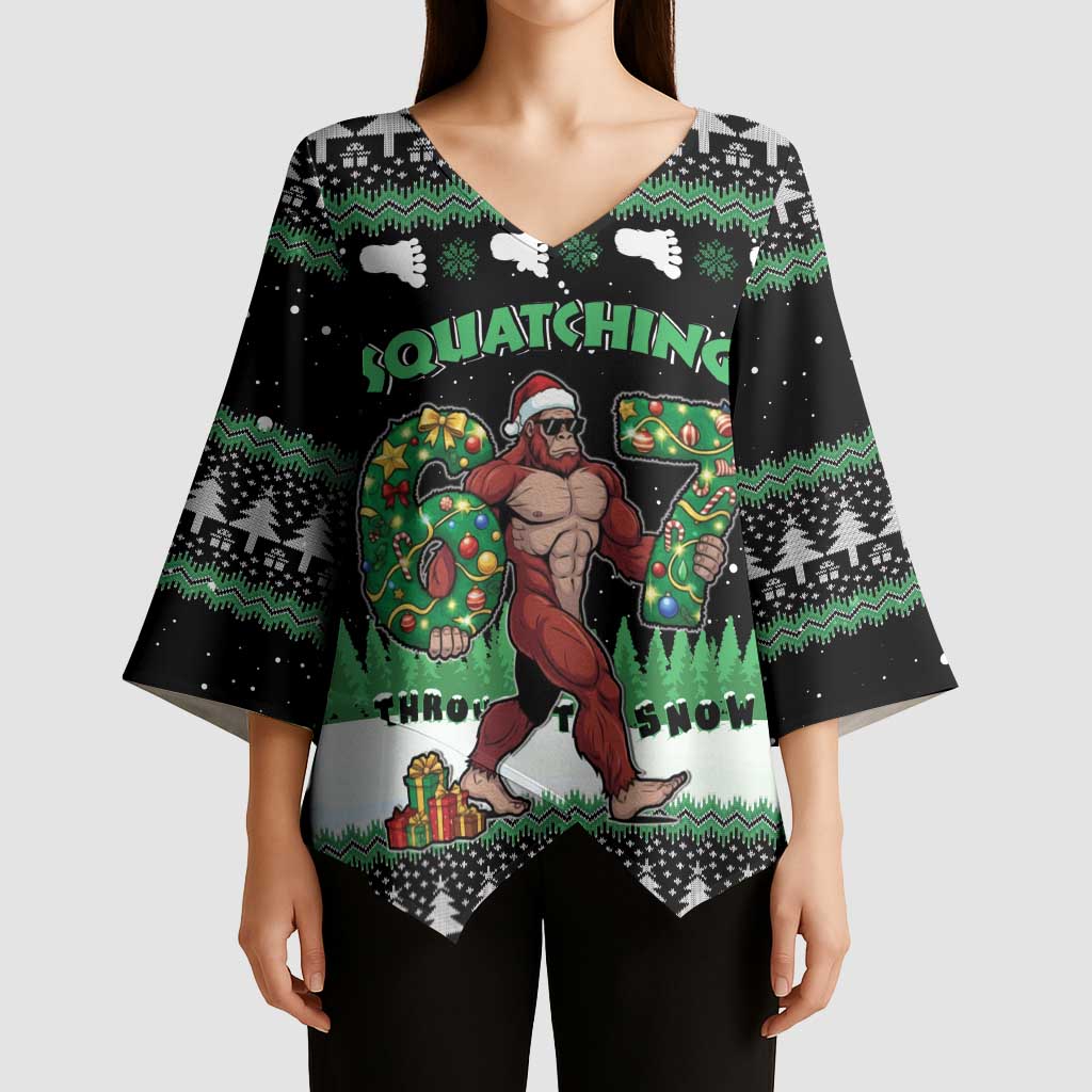 Funny Bigfoot 67 Six Seven Christmas Kimono Sleeve Blouse Squatching Through The Snow - Wonder Print Shop