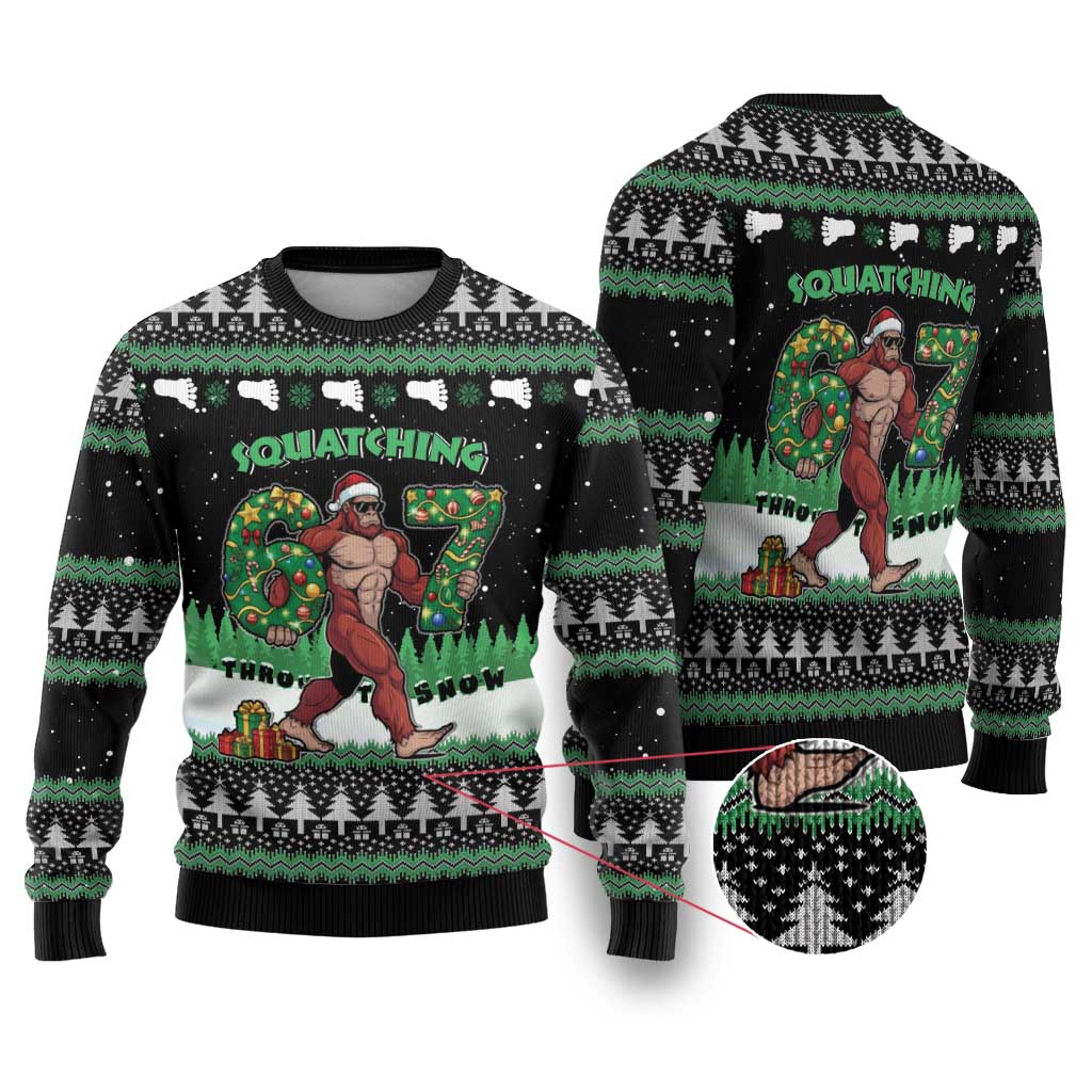 Funny Bigfoot 67 Six Seven Christmas Ugly Christmas Sweater Squatching Through The Snow - Wonder Print Shop