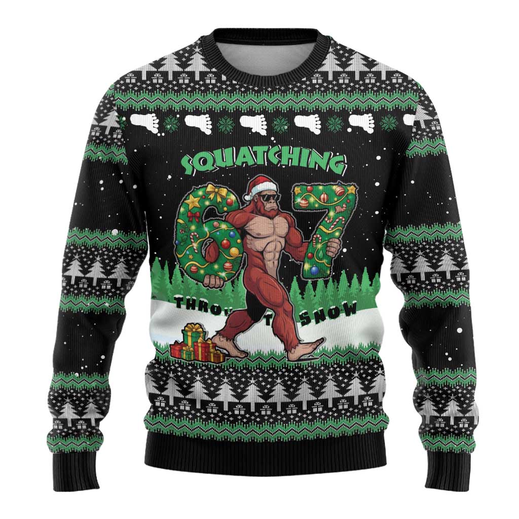 Funny Bigfoot 67 Six Seven Christmas Ugly Christmas Sweater Squatching Through The Snow - Wonder Print Shop