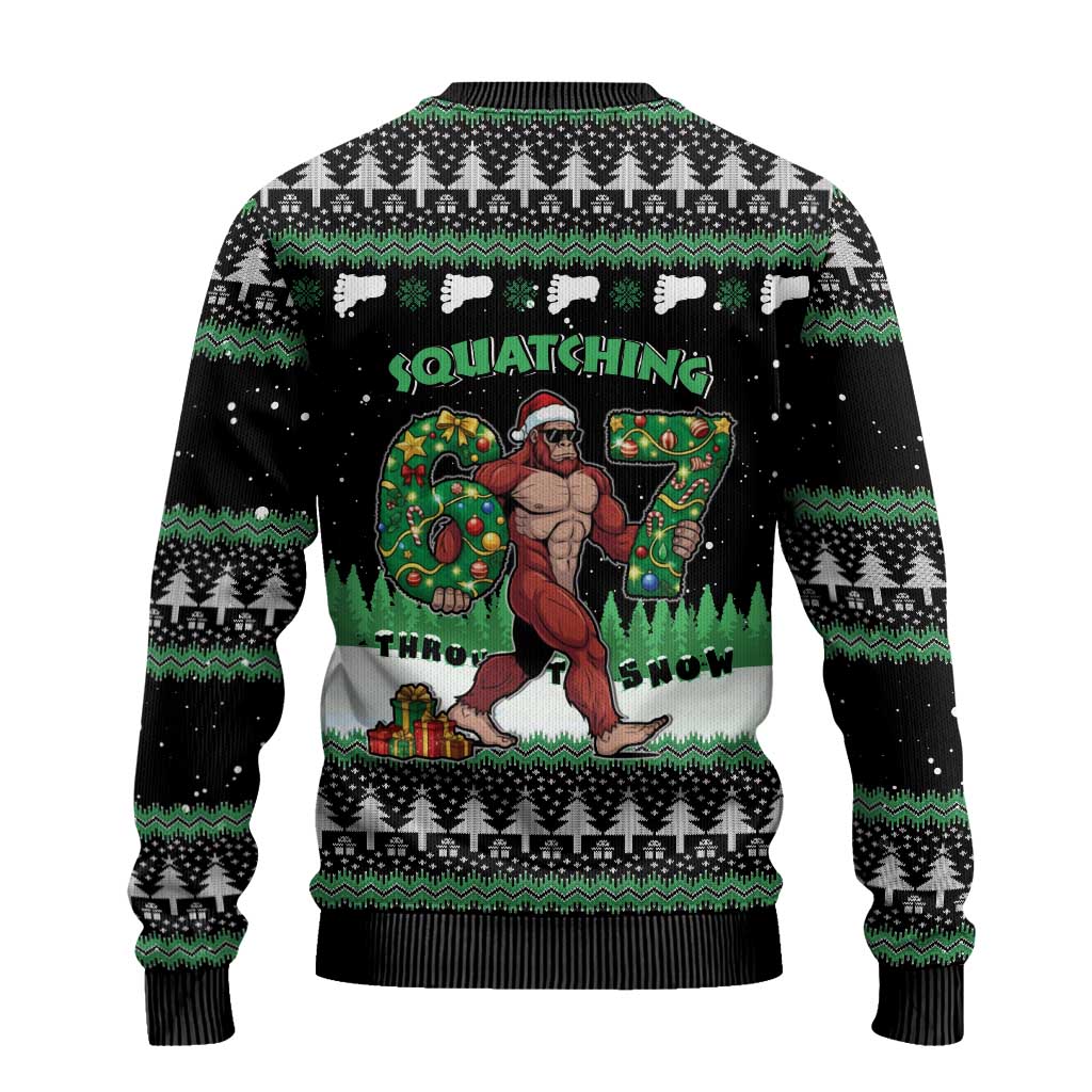 Funny Bigfoot 67 Six Seven Christmas Ugly Christmas Sweater Squatching Through The Snow - Wonder Print Shop