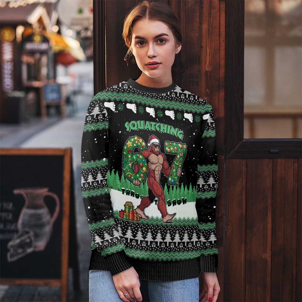 Funny Bigfoot 67 Six Seven Christmas Ugly Christmas Sweater Squatching Through The Snow - Wonder Print Shop