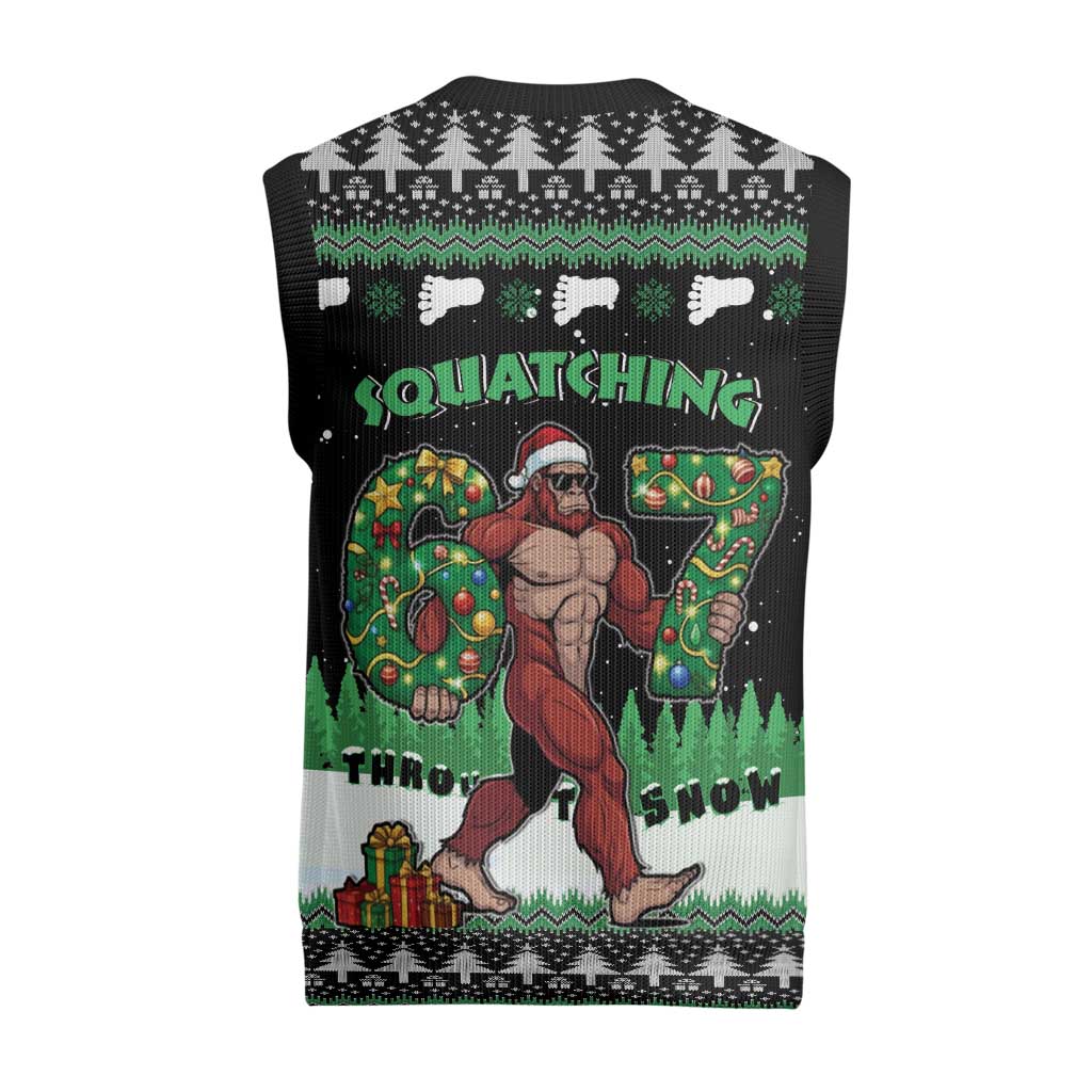Funny Bigfoot 67 Six Seven Christmas Knitted V-Neck Vest Squatching Through The Snow - Wonder Print Shop