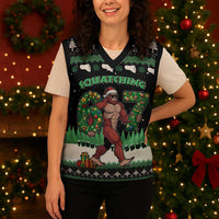 Funny Bigfoot 67 Six Seven Christmas Knitted V-Neck Vest Squatching Through The Snow - Wonder Print Shop