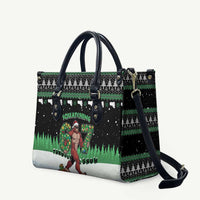 Funny Bigfoot 67 Six Seven Christmas Leather Bag Squatching Through The Snow - Wonder Print Shop