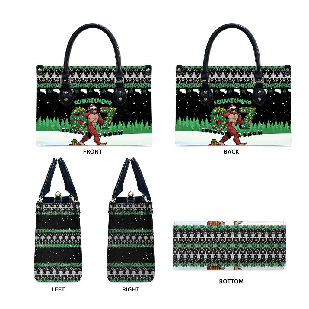 Funny Bigfoot 67 Six Seven Christmas Leather Bag Squatching Through The Snow - Wonder Print Shop