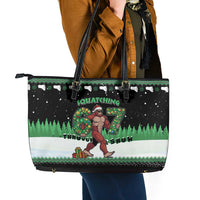 Funny Bigfoot 67 Six Seven Christmas Leather Tote Bag Squatching Through The Snow - Wonder Print Shop