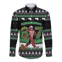 Funny Bigfoot 67 Six Seven Christmas Long Sleeve Button Shirt Squatching Through The Snow - Wonder Print Shop