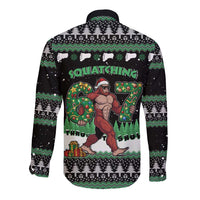 Funny Bigfoot 67 Six Seven Christmas Long Sleeve Button Shirt Squatching Through The Snow - Wonder Print Shop