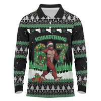Funny Bigfoot 67 Six Seven Christmas Long Sleeve Polo Shirt Squatching Through The Snow - Wonder Print Shop
