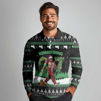 Funny Bigfoot 67 Six Seven Christmas Long Sleeve Polo Shirt Squatching Through The Snow - Wonder Print Shop