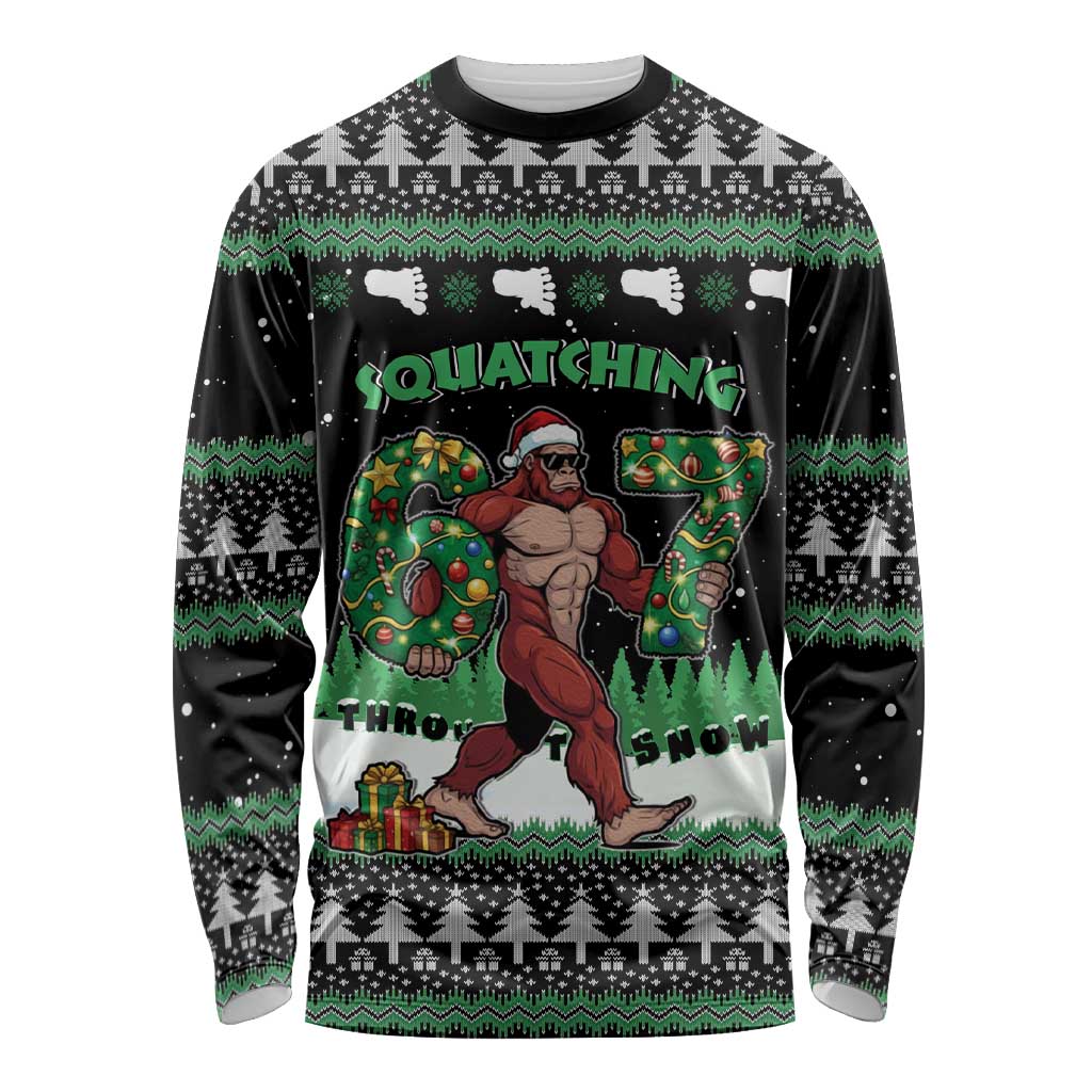 Funny Bigfoot 67 Six Seven Christmas Long Sleeve Shirt Squatching Through The Snow - Wonder Print Shop