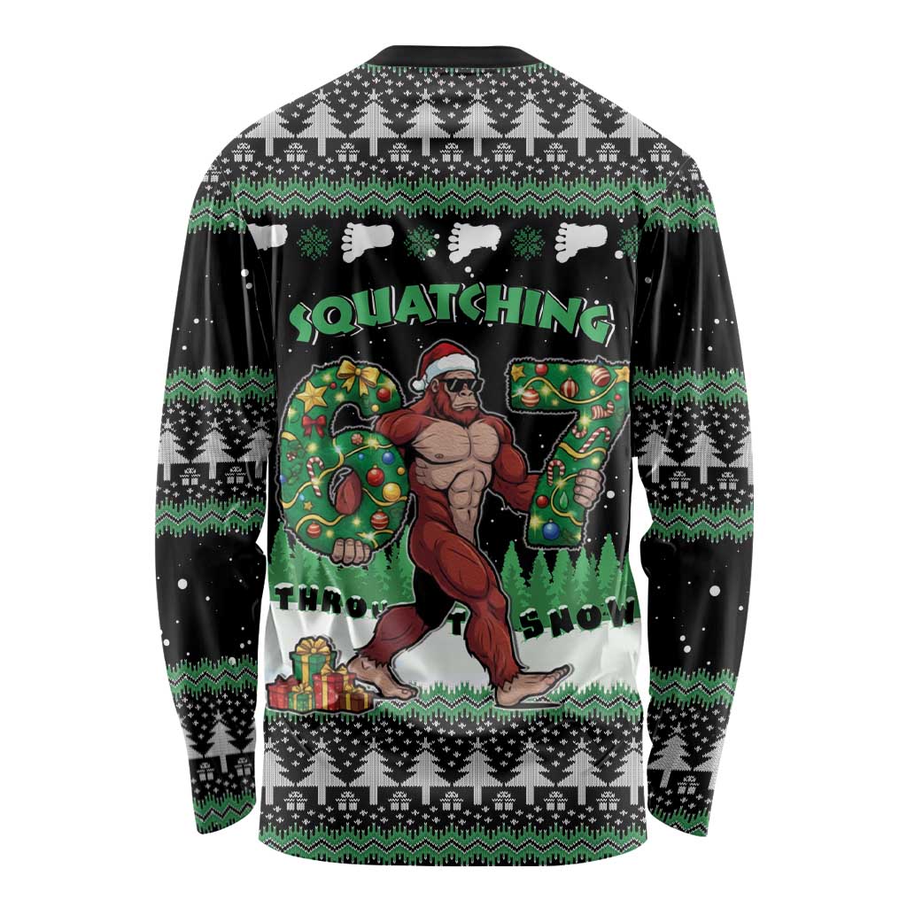 Funny Bigfoot 67 Six Seven Christmas Long Sleeve Shirt Squatching Through The Snow - Wonder Print Shop