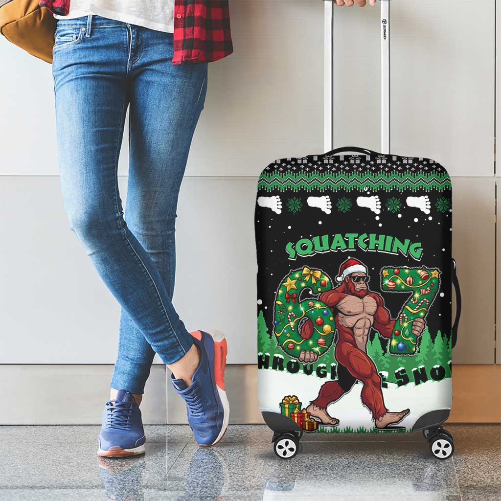 Funny Bigfoot 67 Six Seven Christmas Luggage Cover Squatching Through The Snow - Wonder Print Shop