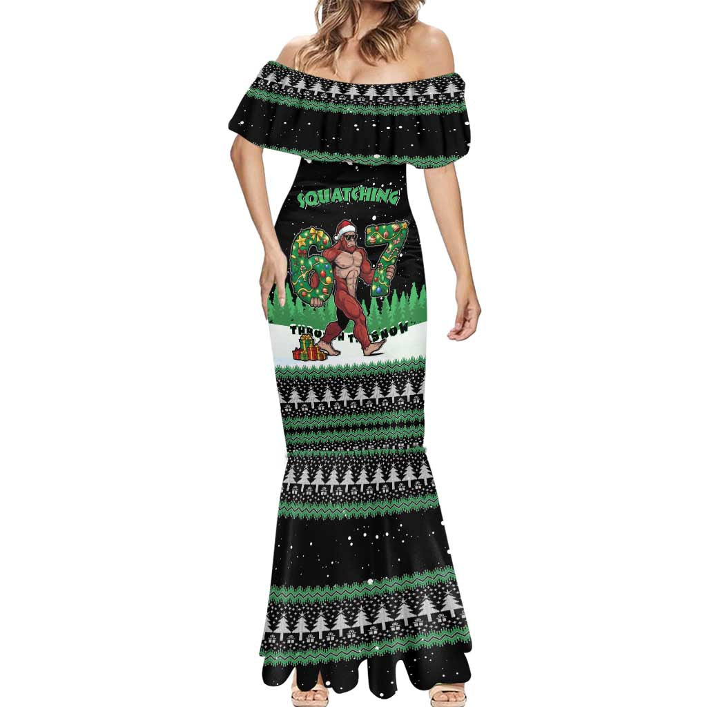 Funny Bigfoot 67 Six Seven Christmas Mermaid Dress Squatching Through The Snow - Wonder Print Shop