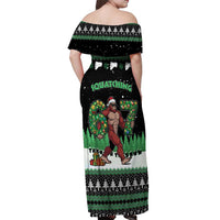 Funny Bigfoot 67 Six Seven Christmas Off Shoulder Maxi Dress Squatching Through The Snow - Wonder Print Shop