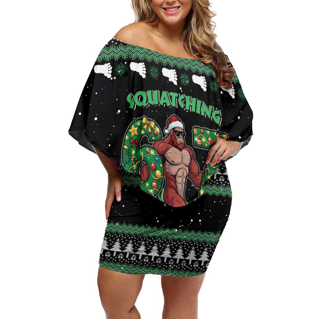 Funny Bigfoot 67 Six Seven Christmas Off Shoulder Short Dress Squatching Through The Snow - Wonder Print Shop