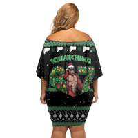 Funny Bigfoot 67 Six Seven Christmas Off Shoulder Short Dress Squatching Through The Snow - Wonder Print Shop