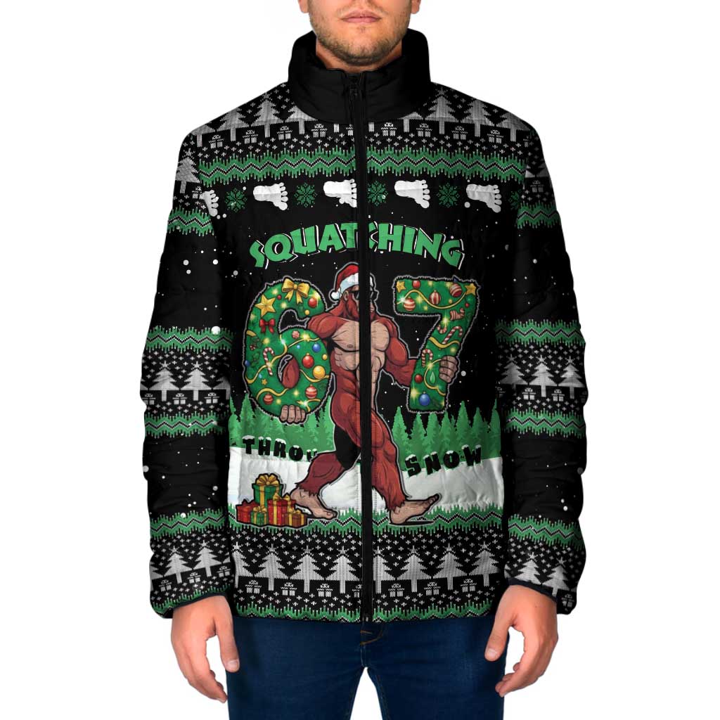 Funny Bigfoot 67 Six Seven Christmas Padded Jacket Squatching Through The Snow - Wonder Print Shop