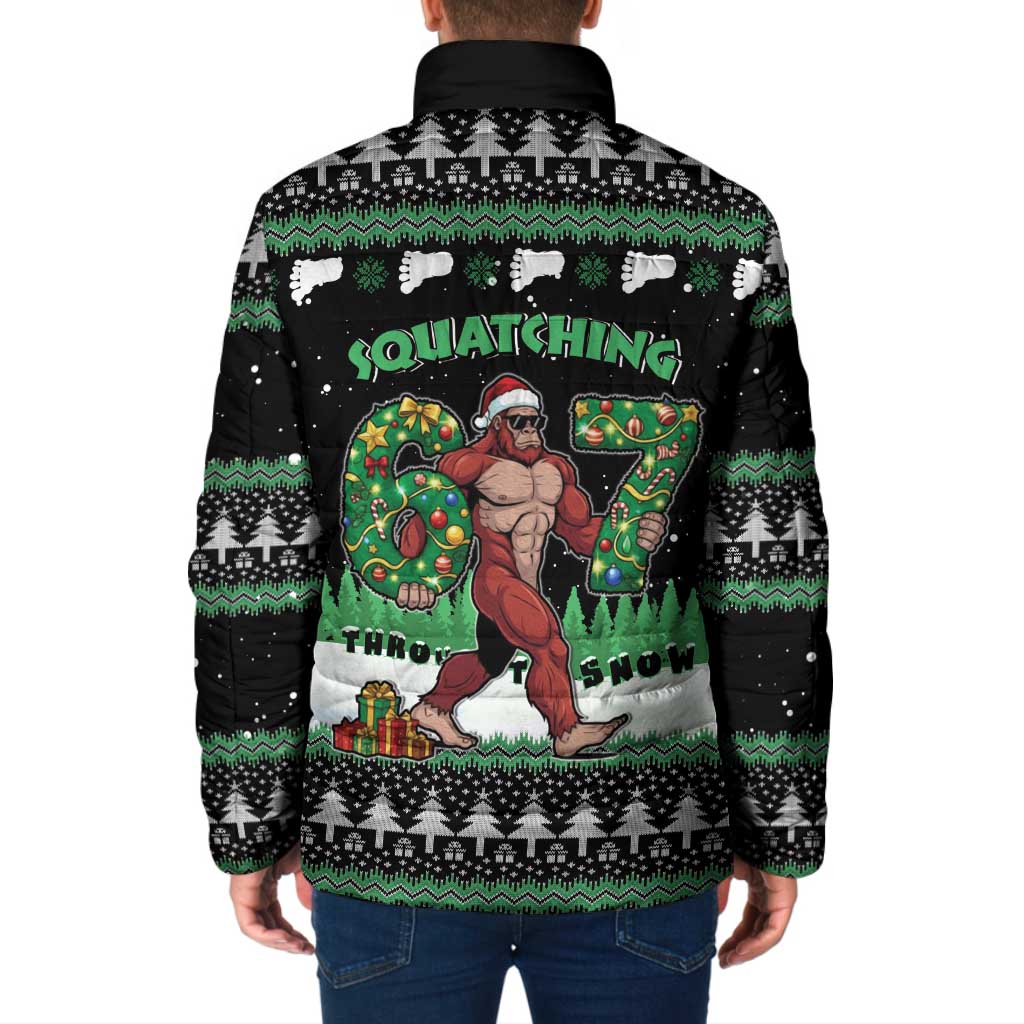 Funny Bigfoot 67 Six Seven Christmas Padded Jacket Squatching Through The Snow - Wonder Print Shop