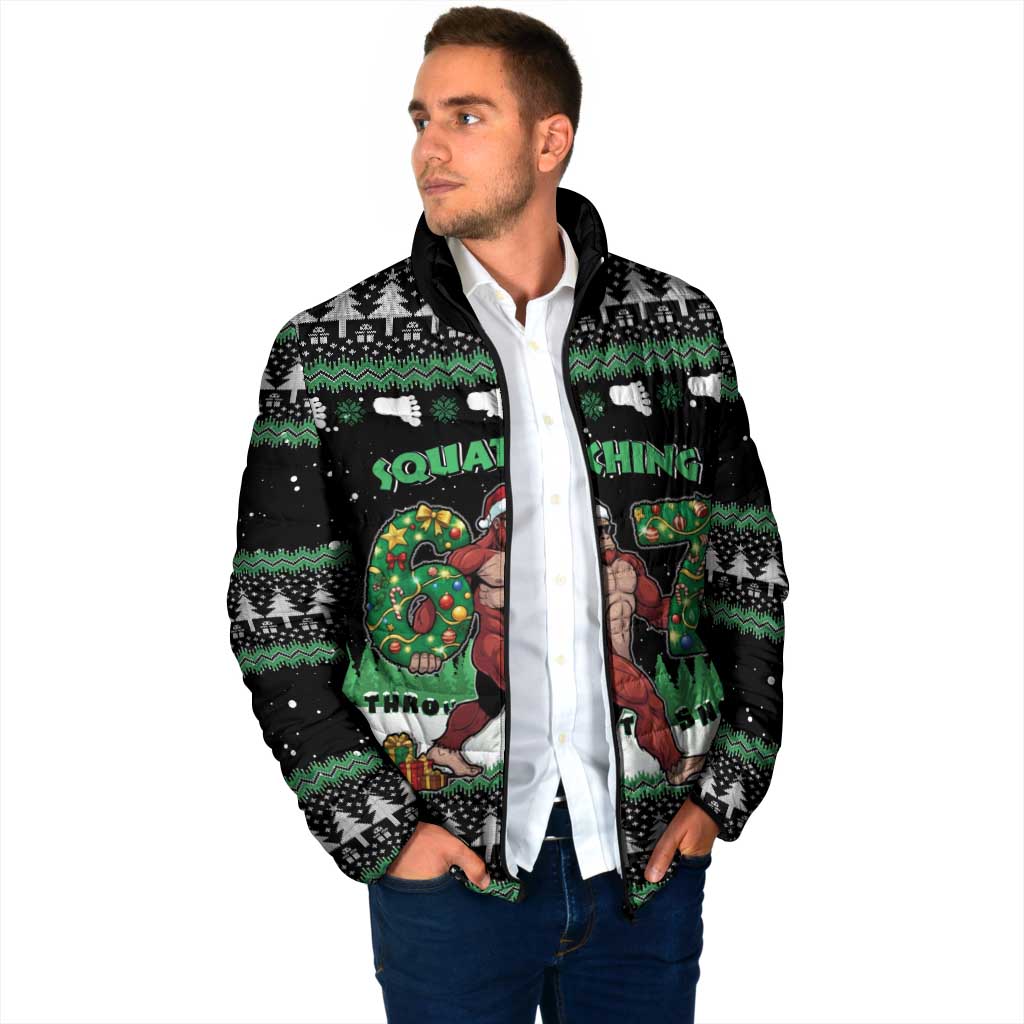 Funny Bigfoot 67 Six Seven Christmas Padded Jacket Squatching Through The Snow - Wonder Print Shop