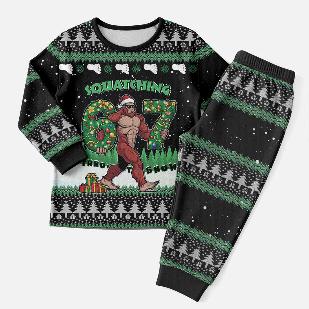 Funny Bigfoot 67 Six Seven Christmas Pajama Set Squatching Through The Snow - Wonder Print Shop