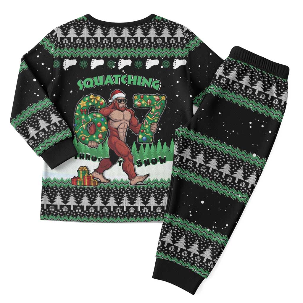 Funny Bigfoot 67 Six Seven Christmas Pajama Set Squatching Through The Snow - Wonder Print Shop