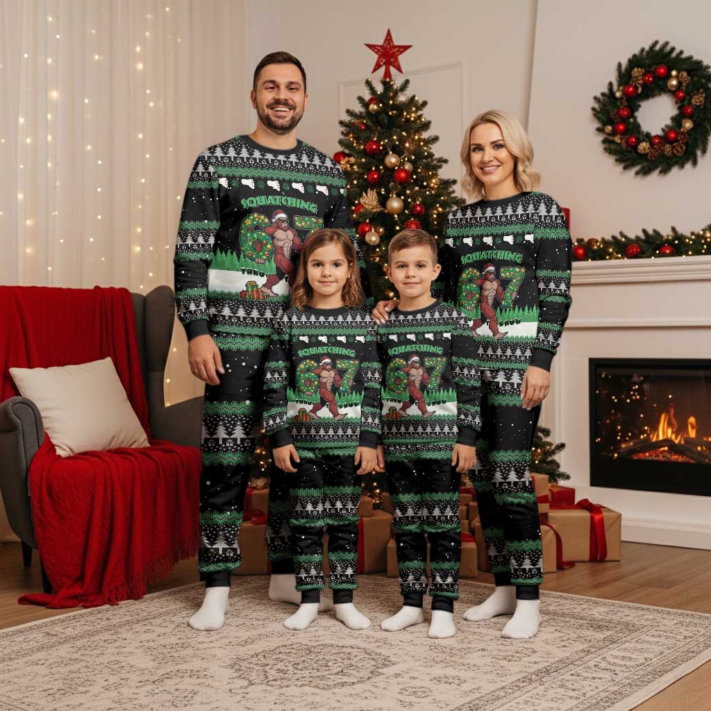 Funny Bigfoot 67 Six Seven Christmas Pajama Set Squatching Through The Snow - Wonder Print Shop