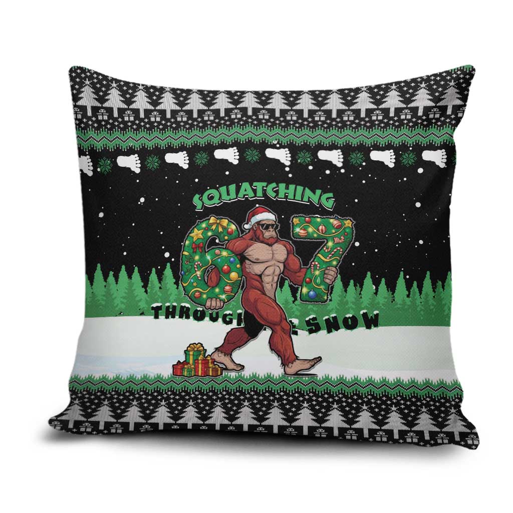 Funny Bigfoot 67 Six Seven Christmas Pillow Cover Squatching Through The Snow - Wonder Print Shop