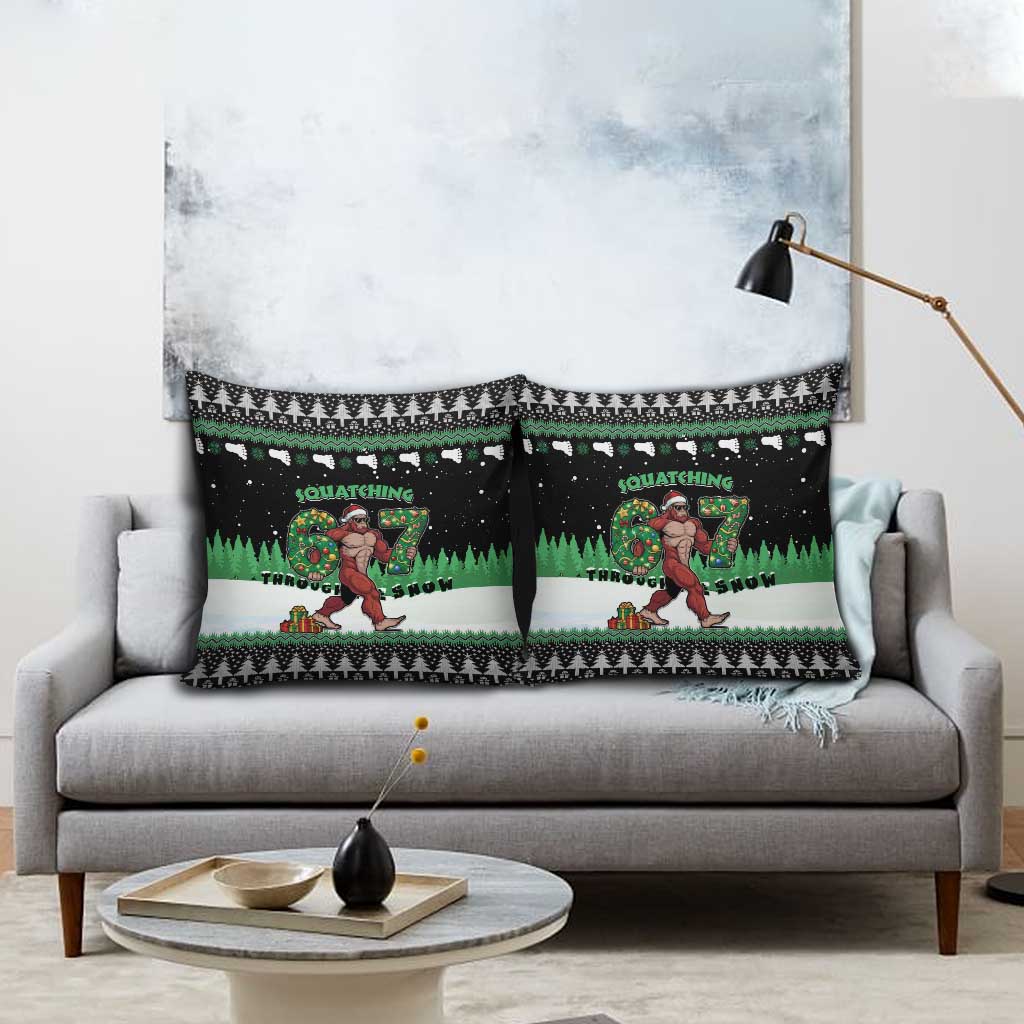 Funny Bigfoot 67 Six Seven Christmas Pillow Cover Squatching Through The Snow - Wonder Print Shop
