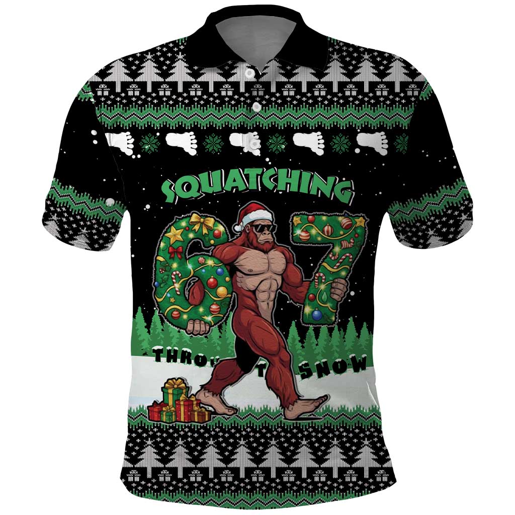Funny Bigfoot 67 Six Seven Christmas Polo Shirt Squatching Through The Snow - Wonder Print Shop