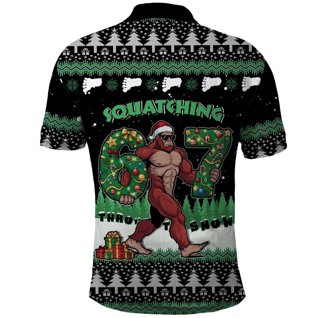 Funny Bigfoot 67 Six Seven Christmas Polo Shirt Squatching Through The Snow - Wonder Print Shop
