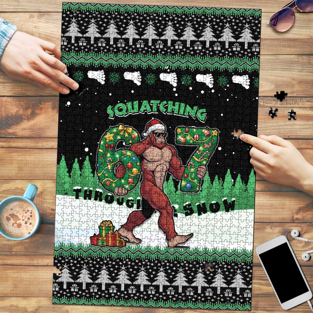 Funny Bigfoot 67 Six Seven Christmas Puzzle Squatching Through The Snow - Wonder Print Shop