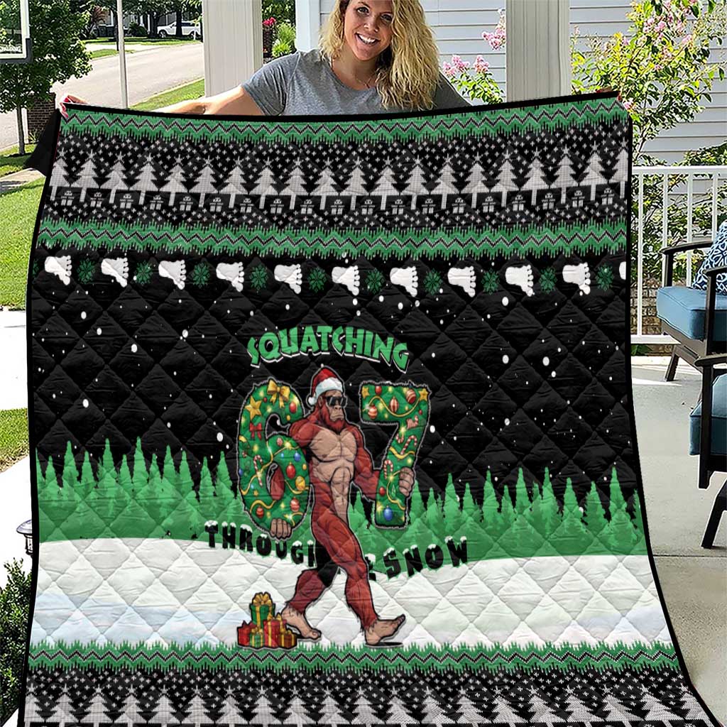 Funny Bigfoot 67 Six Seven Christmas Quilt Squatching Through The Snow - Wonder Print Shop