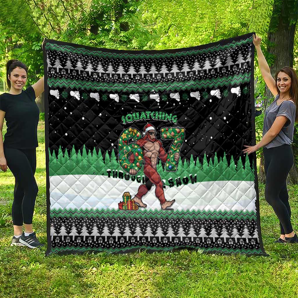 Funny Bigfoot 67 Six Seven Christmas Quilt Squatching Through The Snow - Wonder Print Shop