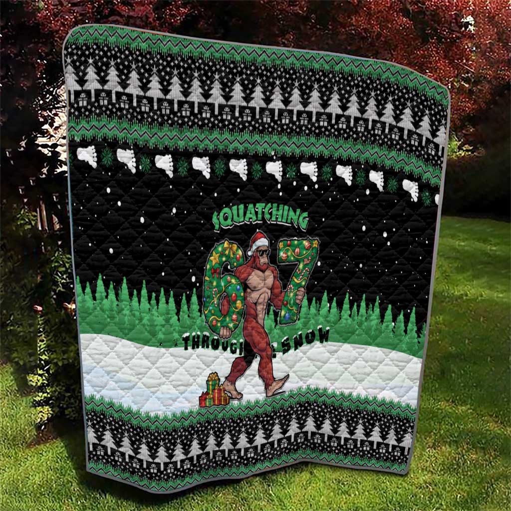 Funny Bigfoot 67 Six Seven Christmas Quilt Squatching Through The Snow - Wonder Print Shop