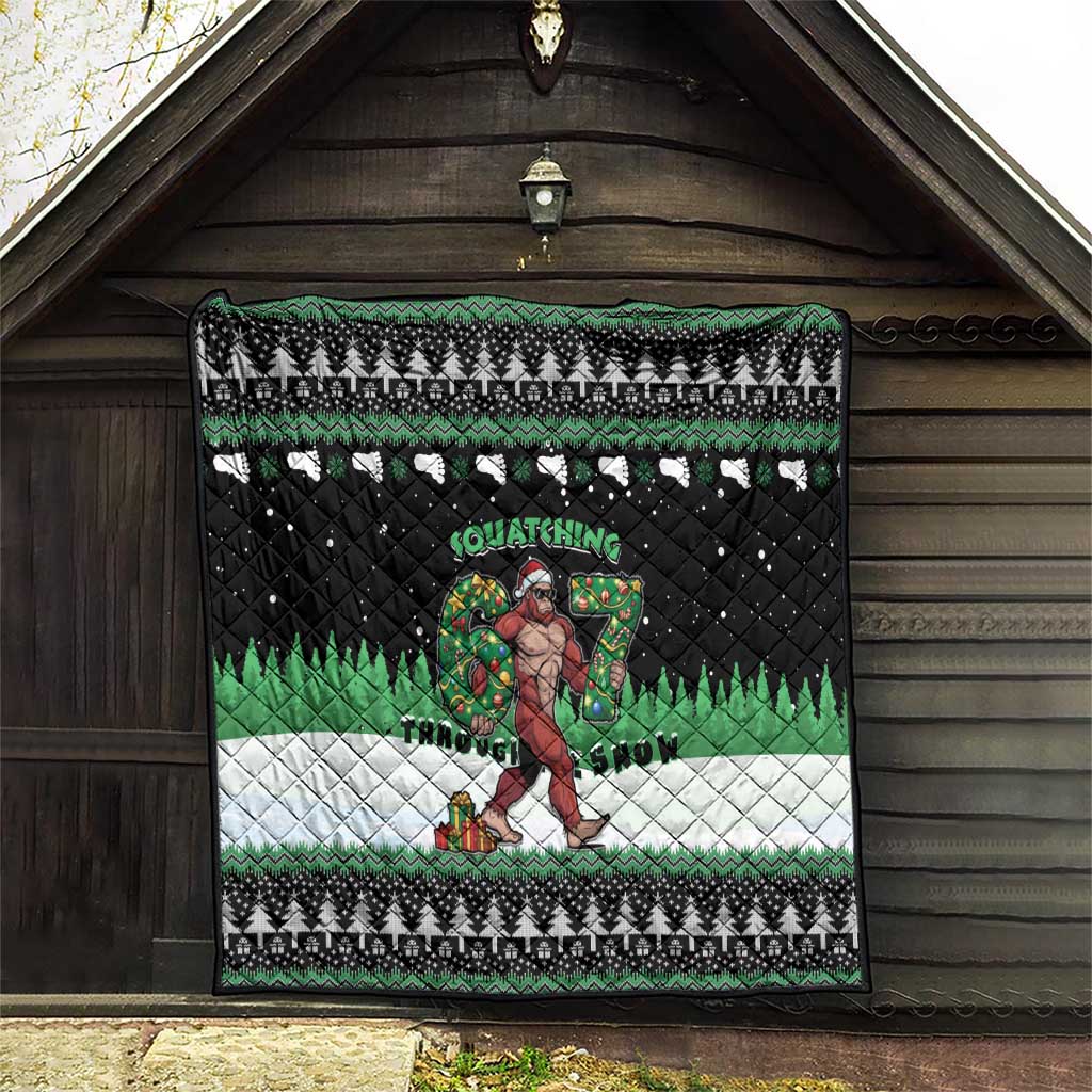 Funny Bigfoot 67 Six Seven Christmas Quilt Squatching Through The Snow - Wonder Print Shop