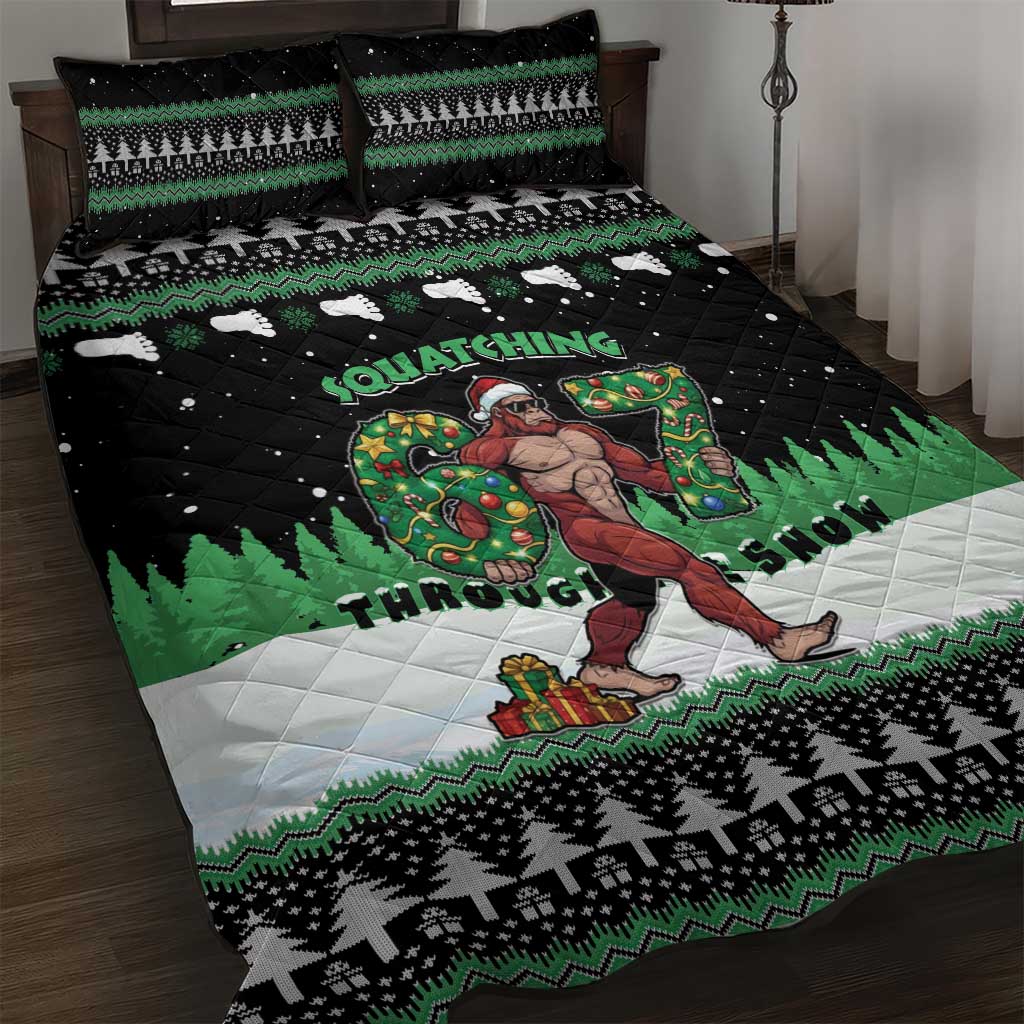 Funny Bigfoot 67 Six Seven Christmas Quilt Bed Set Squatching Through The Snow - Wonder Print Shop