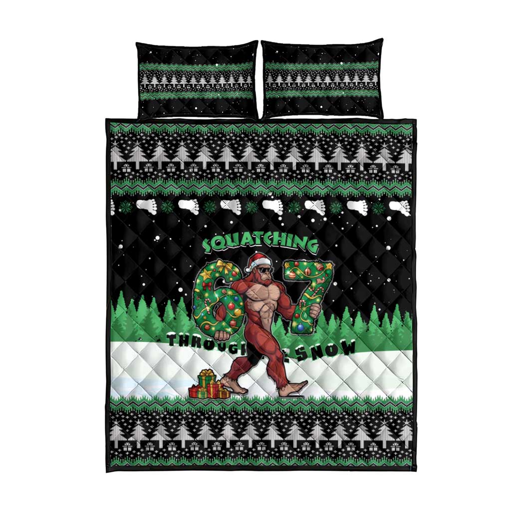 Funny Bigfoot 67 Six Seven Christmas Quilt Bed Set Squatching Through The Snow - Wonder Print Shop