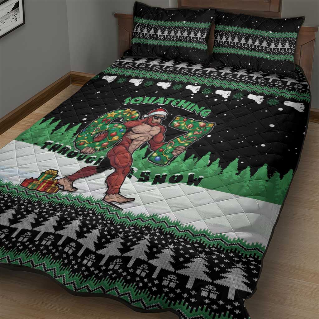 Funny Bigfoot 67 Six Seven Christmas Quilt Bed Set Squatching Through The Snow - Wonder Print Shop