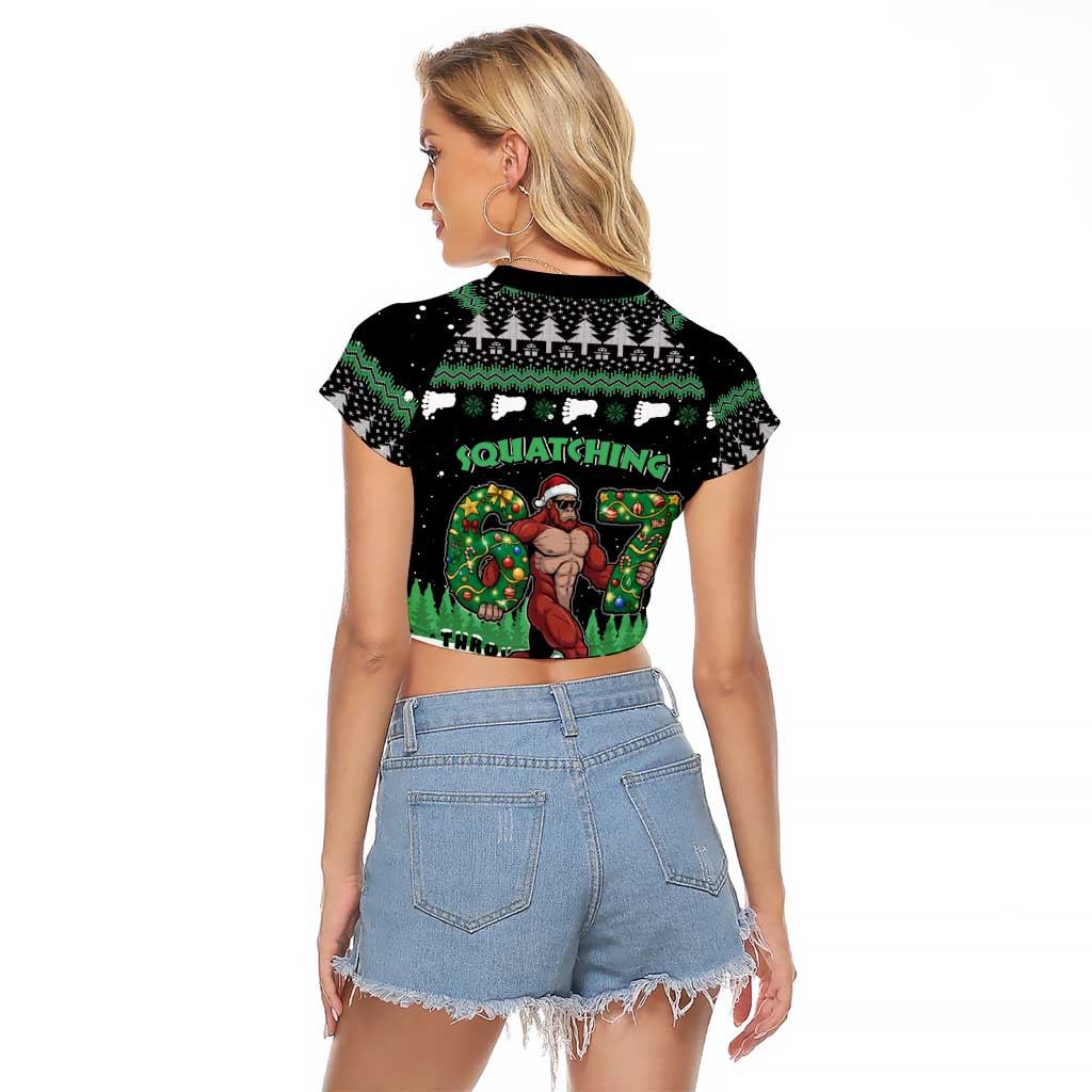 Funny Bigfoot 67 Six Seven Christmas Raglan Cropped T Shirt Squatching Through The Snow - Wonder Print Shop