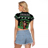 Funny Bigfoot 67 Six Seven Christmas Raglan Cropped T Shirt Squatching Through The Snow - Wonder Print Shop