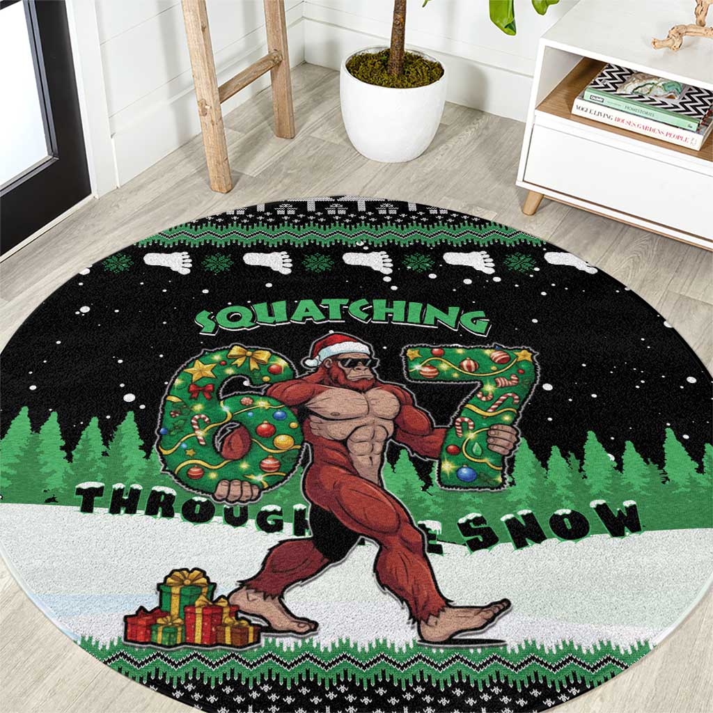 Funny Bigfoot 67 Six Seven Christmas Round Carpet Squatching Through The Snow - Wonder Print Shop