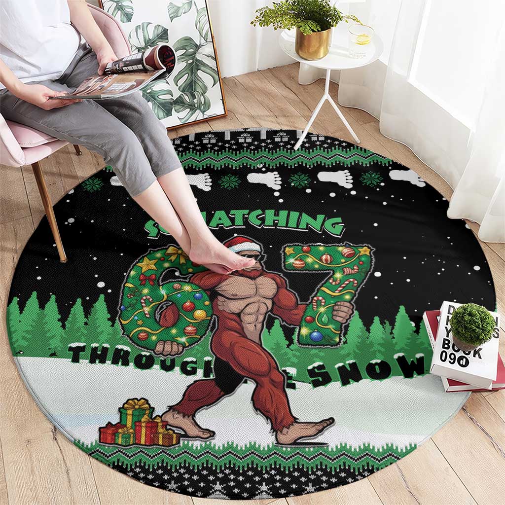 Funny Bigfoot 67 Six Seven Christmas Round Carpet Squatching Through The Snow - Wonder Print Shop