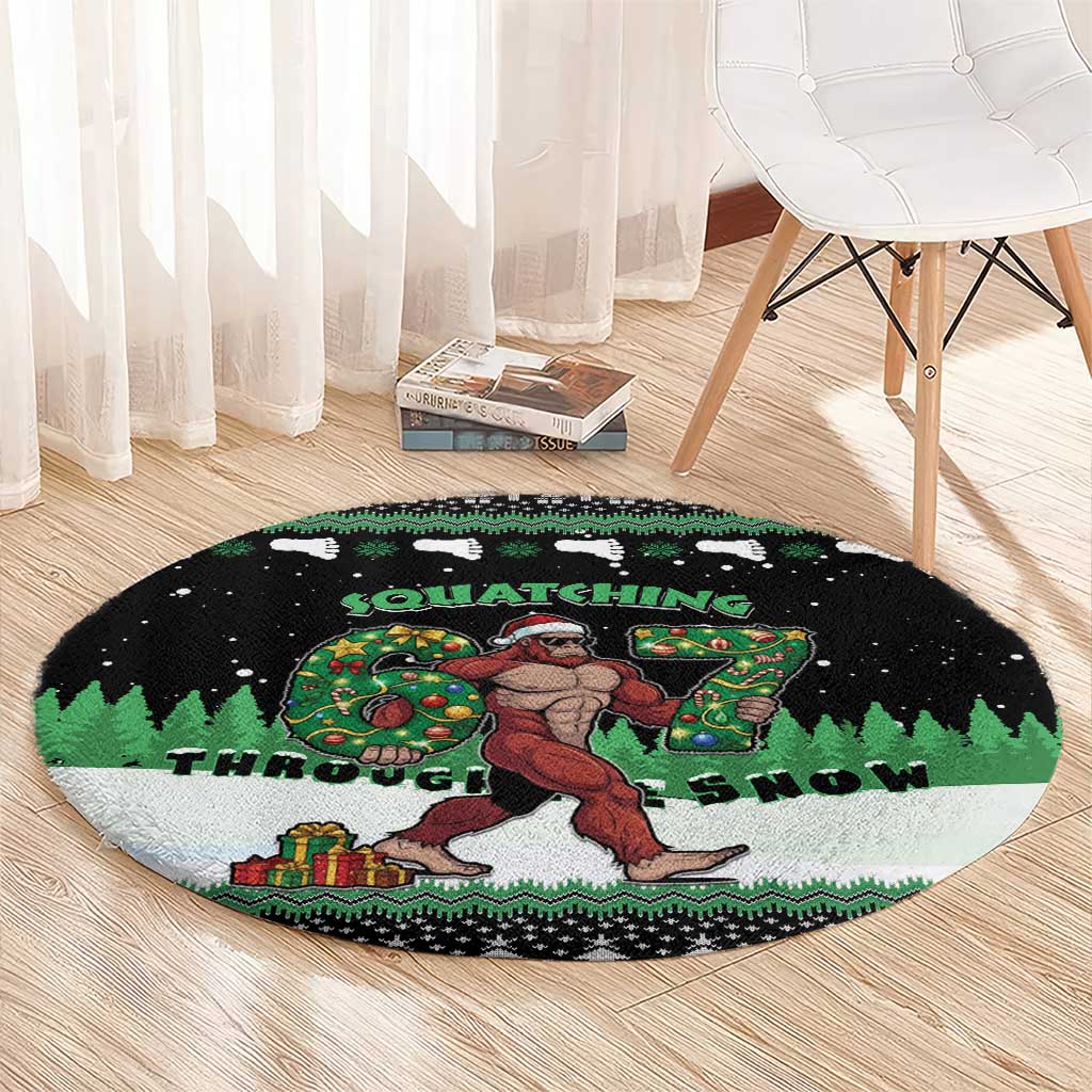 Funny Bigfoot 67 Six Seven Christmas Round Carpet Squatching Through The Snow - Wonder Print Shop