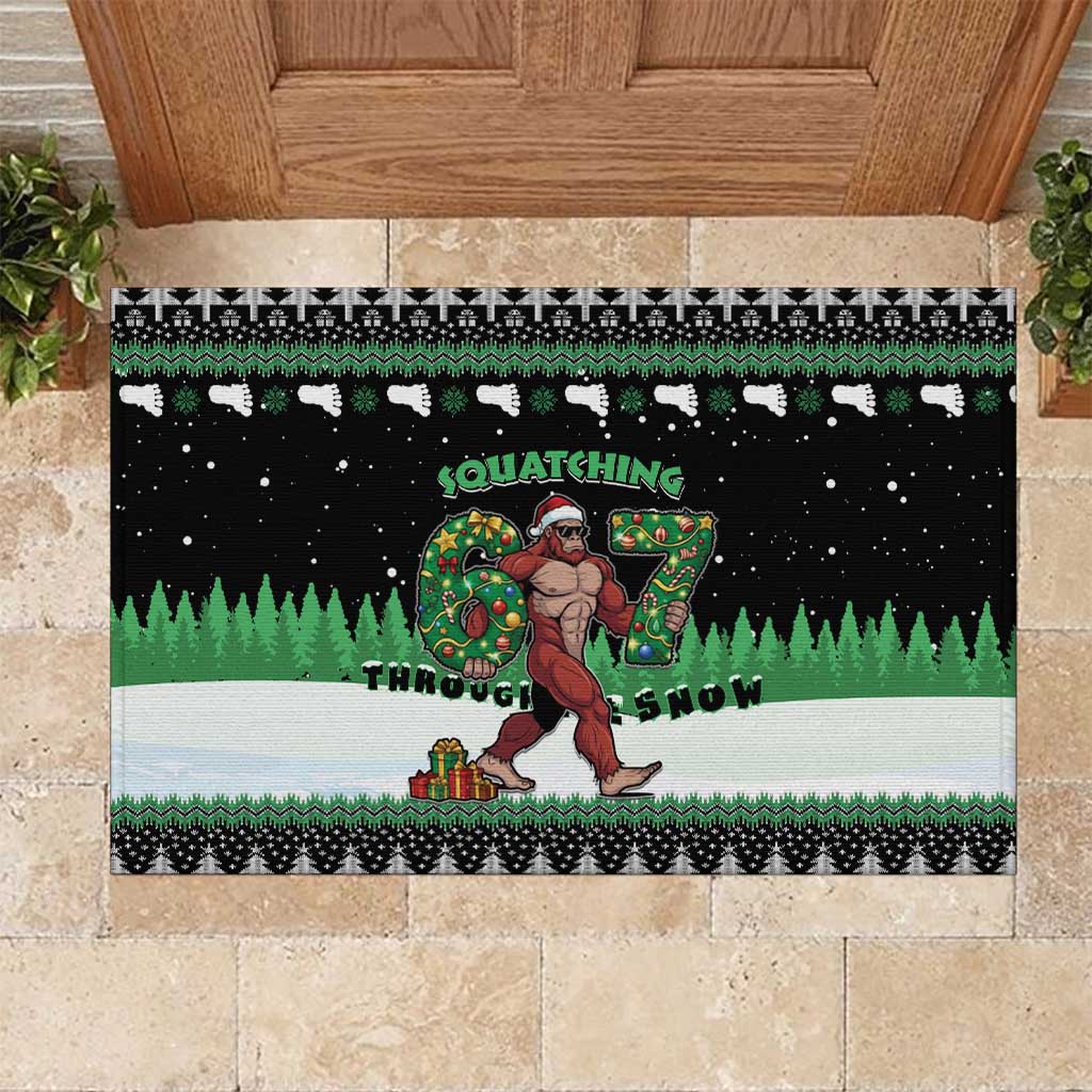 Funny Bigfoot 67 Six Seven Christmas Rubber Doormat Squatching Through The Snow - Wonder Print Shop