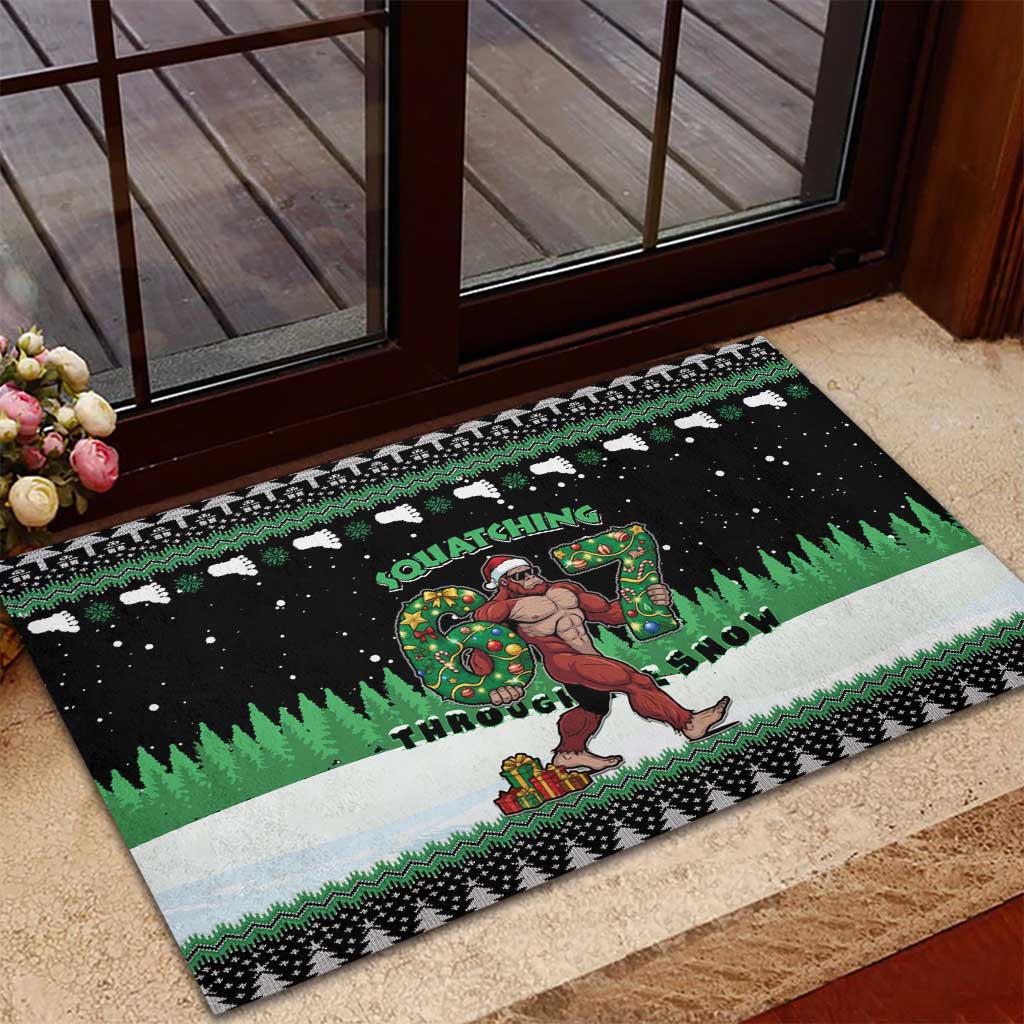 Funny Bigfoot 67 Six Seven Christmas Rubber Doormat Squatching Through The Snow - Wonder Print Shop