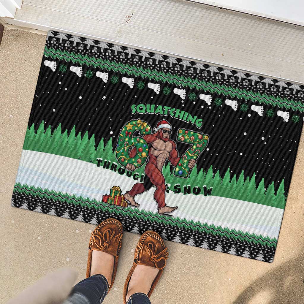 Funny Bigfoot 67 Six Seven Christmas Rubber Doormat Squatching Through The Snow - Wonder Print Shop