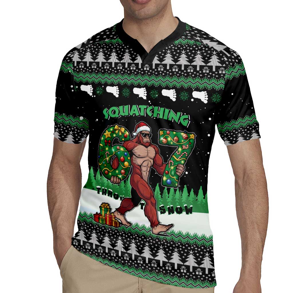 Funny Bigfoot 67 Six Seven Christmas Rugby Jersey Squatching Through The Snow - Wonder Print Shop