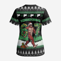 Funny Bigfoot 67 Six Seven Christmas Scrub Top Squatching Through The Snow - Wonder Print Shop