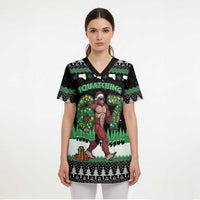 Funny Bigfoot 67 Six Seven Christmas Scrub Top Squatching Through The Snow - Wonder Print Shop